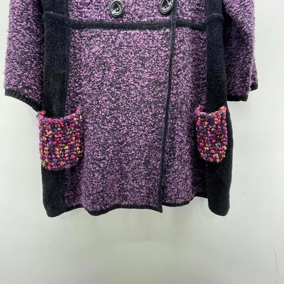 Curio Purple Black Peacoat Style Wrap Button Front Sweater Jacket - Picture 6 of 8